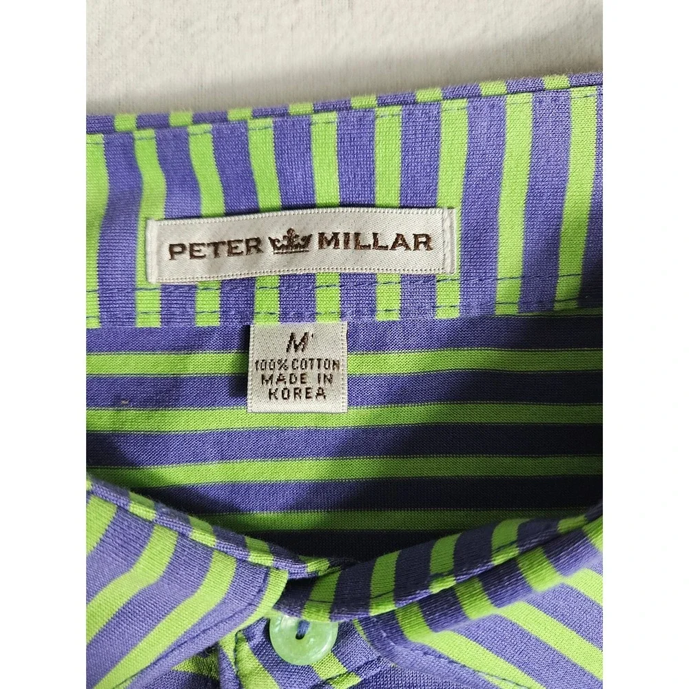 Peter Millar Men M 2015 US Open Chambers Bay Polo Shirt Purple Lime Green Stripe